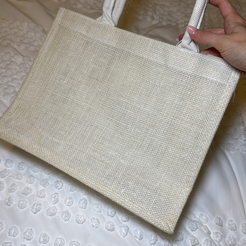 Trendy Linen Wicker Tote Bag Tan Cream Handles - Picture 7 of 9